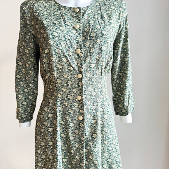 Vintage Algo 90s Microfloral 3/4 Sleeve Midi Dress S/M - Picture 4 of 11